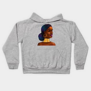 Black is beautiful Afro queen III - Mahagony brown skin girl with braided,  black African woman Kids Hoodie